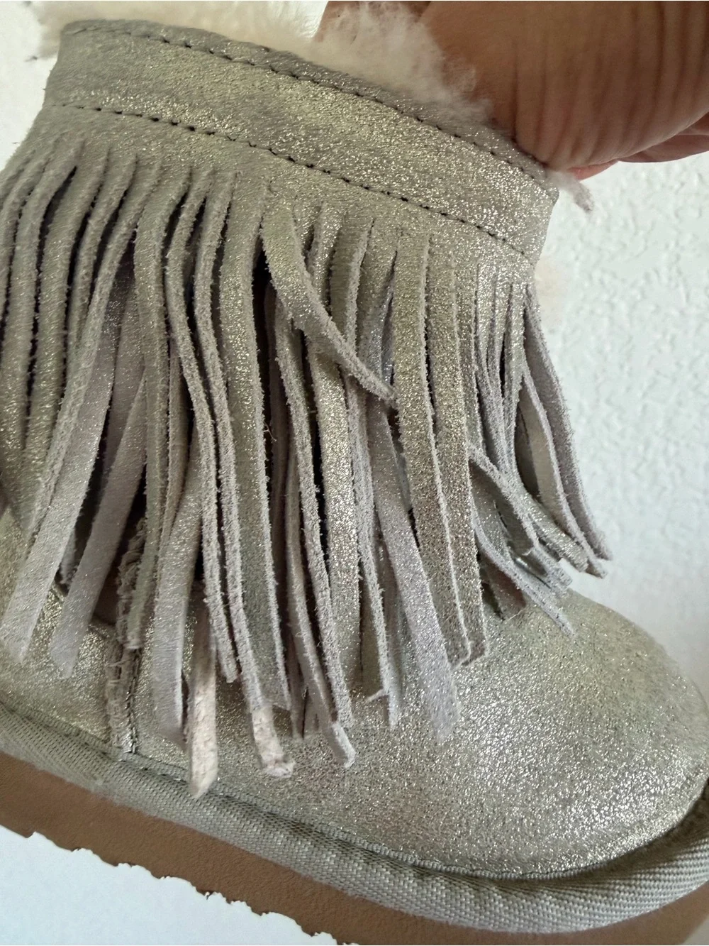 Ugg Toddler  Fringe Winter Boots in Silver Glitter